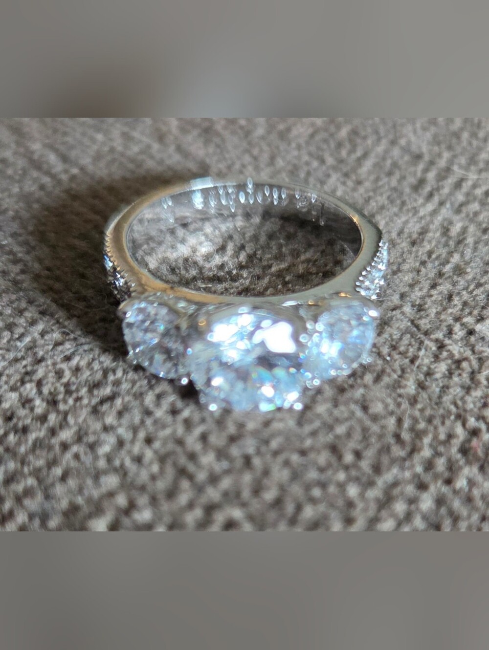 Retired Lia Sophia Three-Stone Cubic Zirconia Pavé Ring – Size 5